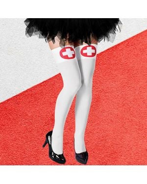 TRUEDAMES Nurse Halloween Costume Tight High Stockings - Red