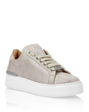 Philipp Plein Satin Lo Top Sneakers Monogram Strass - Natural
