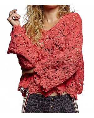 Pol Loose Fit Crochet Top - Red