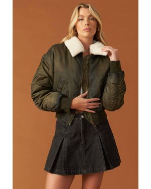 TRUEDAMES In A Trance Woven Bomber Jacket - Green