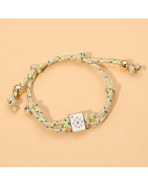 Fashnzfab Mahjong Tile Charm Accent Knotted Cord Adjustable Cinch Pull Tie Bracelet - Metallic