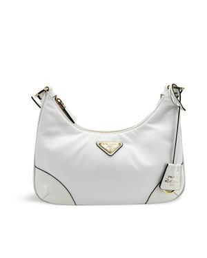 Prada Re-Edition 2002 Nylon Brushed Leather Crossbody Bag Hardware - White