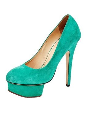 Charlotte Olympia Suede Dolly Platform Pumps - Green
