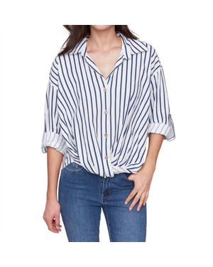 Charlie b Striped Linen Blend With Front Twist Detail - Blue