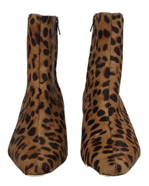 STAUD Leopard Print Ankle Boots With Mid-Height Block Heel - Brown