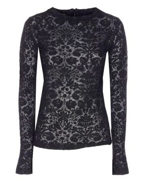 Pinko Marinara Lace Overlay Wool-Blend Blouse - Black