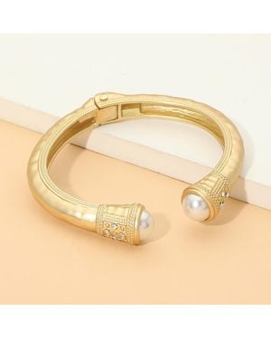 Fashnzfab Pearl Tip Chunky Hinged Cuff Bracelet - Metallic