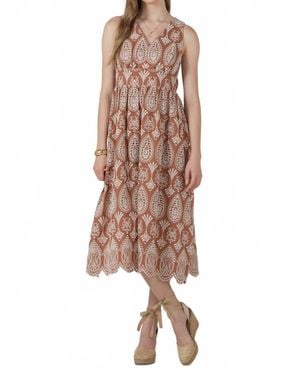 Dex Clothing Tape Eyelet Midi Dress - Brown