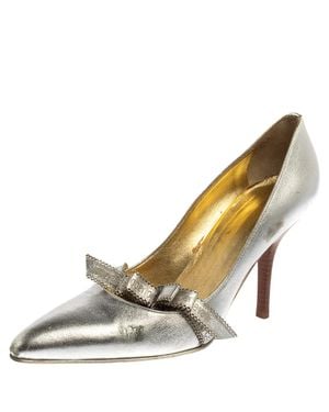 Roberto Cavalli Leather Slip On Pointed Toe Pumps - Metallic