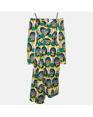 Sportmax Floral Print Faille Asymmetric Midi Dress - Green