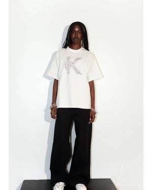 KnotWtr Short Sleeve Rhinestone K-Shirt - White