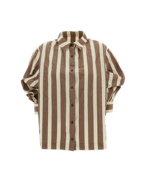 Casey Casey Rust Biggy Striped Cotton Asymmetrical Shirt - Brown