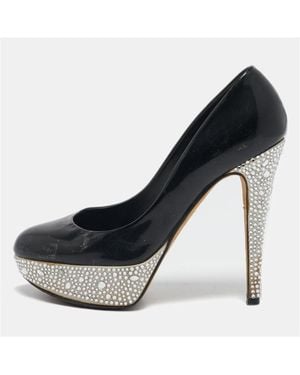 Gina Patent Leather Crystal Embellished Platform Pumps - Black