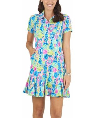IBKUL Lilli Print Godet Golf Dress - Blue