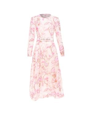 Zimmermann 2024 Floral Linen Silk Midi Dress - Pink