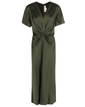 Victoria Beckham V-Neck Midi Dress With Gathered Front - Green