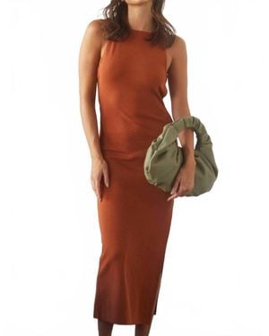 Crescent Irina Halterneck Criss-Cross Back Midi Knit Dress - Brown