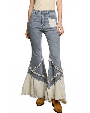 Pol Vintage Washing Solid Double Gauze Ruffle Twill Pants - Blue