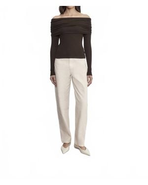 Enza Costa Silk Rib Long Sleeve Off-Shoulder Top - Black