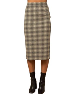 Bloomero Elastic Waist Back Slit Plaid Midi Skirt - Natural