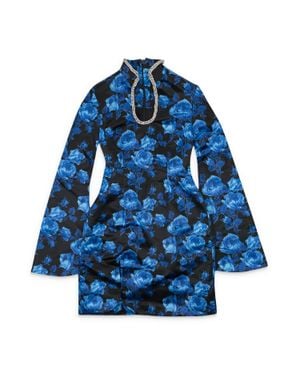 Quinn Pre-Loved Floral High Collar Day Mini Dress - Blue