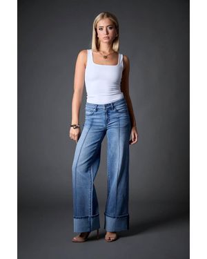 Blue Revival Cuffed Low Rise Wide Leg Jeans - Black