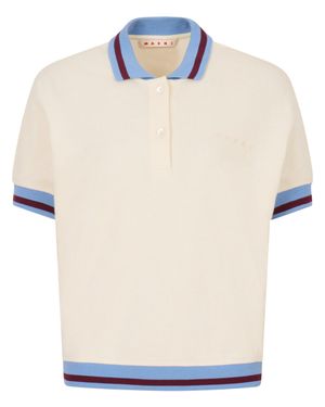 Marni Cropped Polo Shirt With Contrasting Ribbed Trims - White