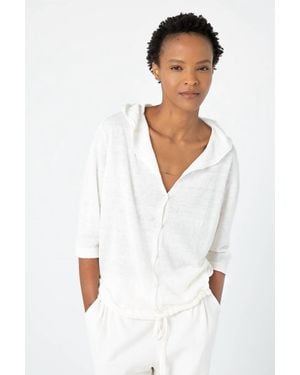 Kinross Cashmere Drawstring Hooded Cardigan - White