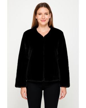 TRUEDAMES Faux Fur Trim Cape - Black