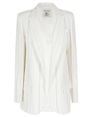 Semicouture Candida Lapel Open-Front Wool-Blend Blazer - White