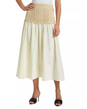 Lingua Franca Mekas Paneled Knit Midi-Skirt - Natural