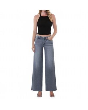 Flying Monkey Mid Rise Clean Cut Raw Hem Wide Leg Jeans - Blue