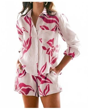 Finley Crop Andie Batik Print Shirt - Pink