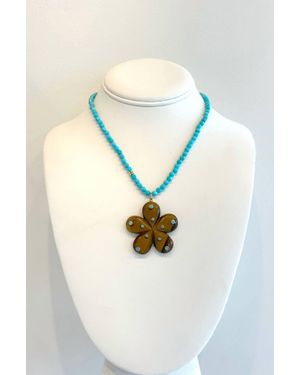 Knotty Bling Poppy Necklace With Tiger Eye Flower - Multicolor