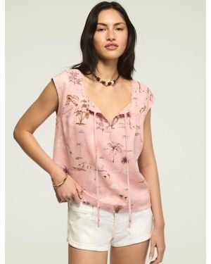 Lucky Brand Square Neck Notch Blouse - Pink