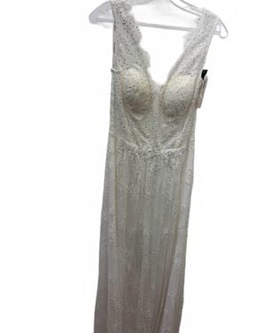 Sherri Hill Lace Appliqued Gown With V Neck Bodice - Gray