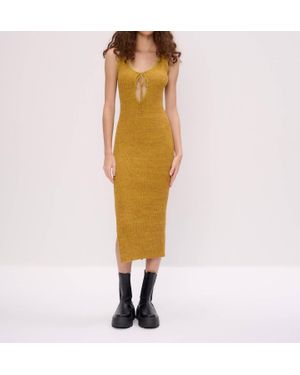 Another Girl Space Dye Rib Keyhole Front Midi Dress - Yellow