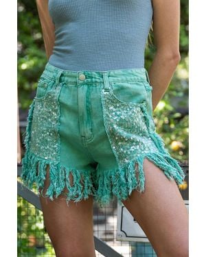 Pol Sequin Twill Shorts - Green