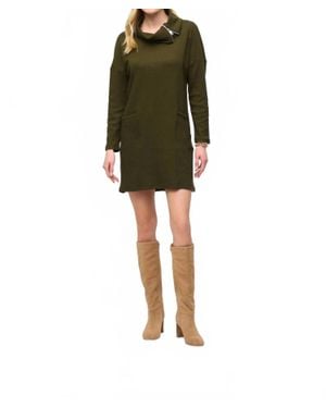 Joseph Ribkoff Zipper Collar Cocoon Dress - Green