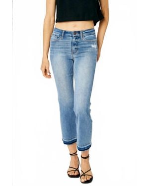 Judy Blue Mid Rise Release Hem Cropped Bootcut Jeans - Blue