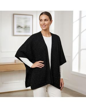 TRUEDAMES Open Front Sparkle Kimono Cardigan Poncho - Black