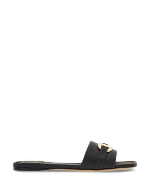 Ferragamo Square Toe Sandals With-Tone Buckle - Black