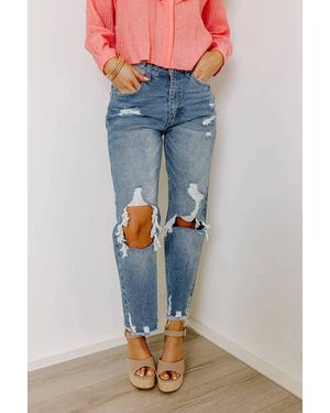 Anniewear Beatriz High Waist Distressed Straight Leg Jeans - Blue