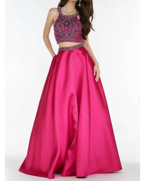 Alyce Paris Two Piece Embellished Halter Mikado Gown - Pink