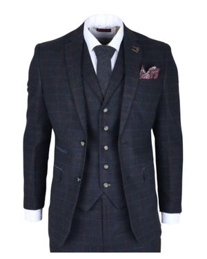 Robert Simon Ryan 3 Piece Tweed Slim Fit Suit - Blue
