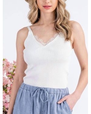 Eesome Lace Trim Knit Top - White