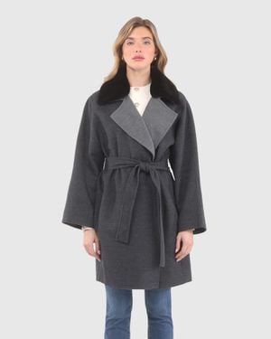 Gorski Reversible Loro Piana Wool Stroller With Detachable Select Shearling Lamb Collar, Belt - Gray