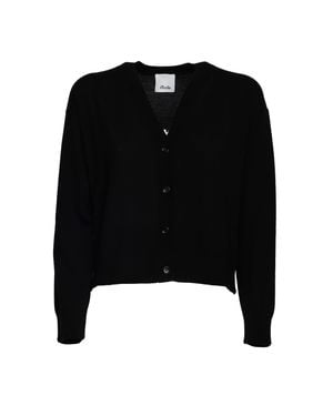 Allude V Neck Ribbed Wool Cardigan - Black