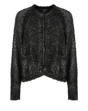 Avant Toi Textured Melange Cotton Cardigan - Black