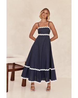 TRUEDAMES Summer Solid Color Lace Stitching Elegant Suspender Tube Top Super Pendulum Dress - Blue